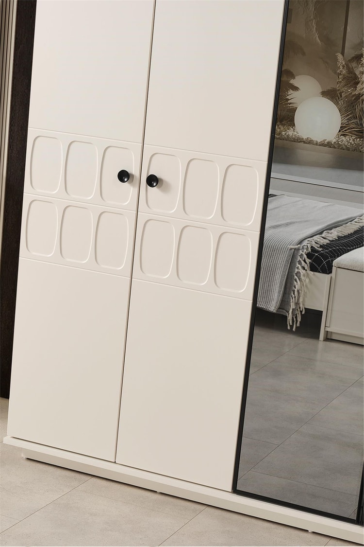 Eymense Petek Modern 6 Kapaklı Gardırop Dolap Krem
