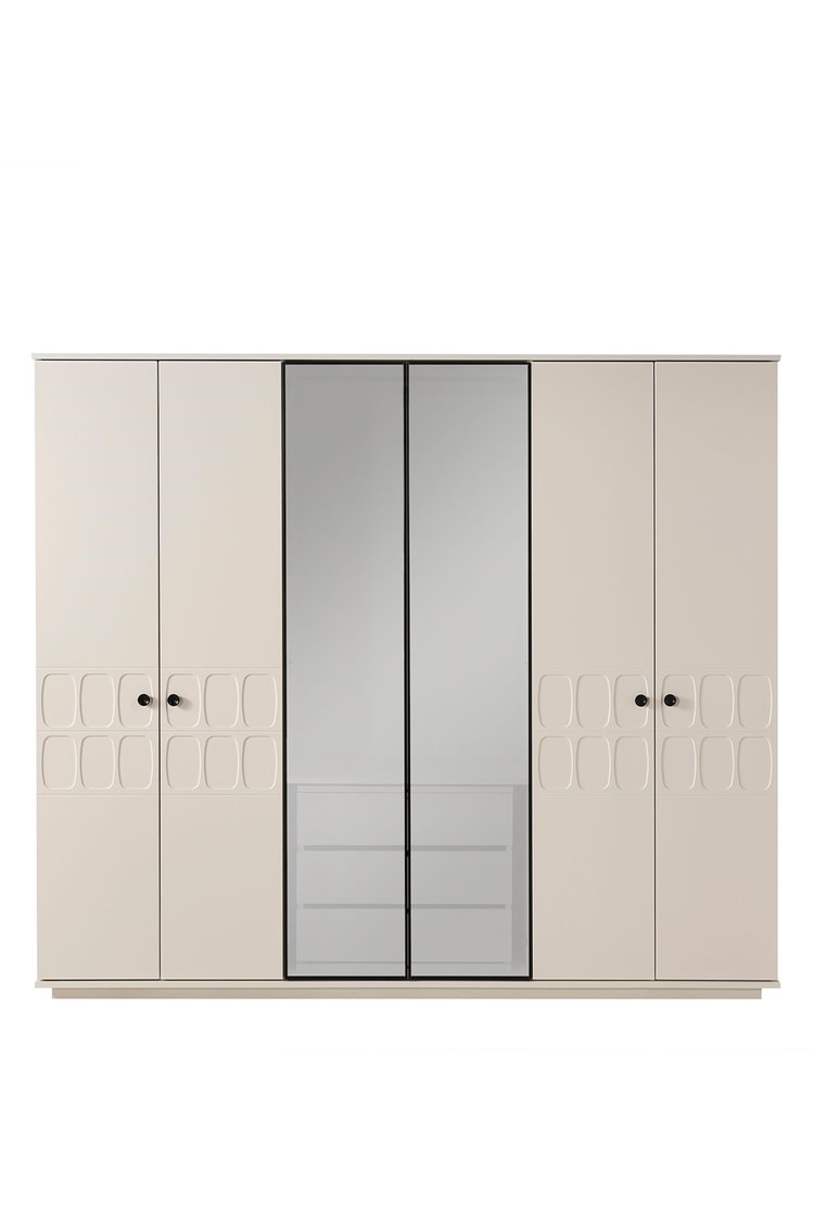 Eymense Petek Modern 6 Kapaklı Gardırop Dolap Krem