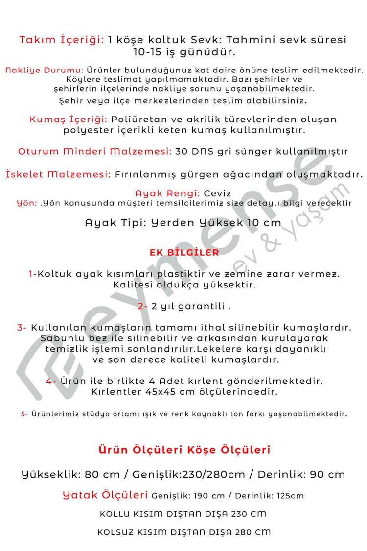 Eymense Tloft Köşe Koltuk Takımı Gri