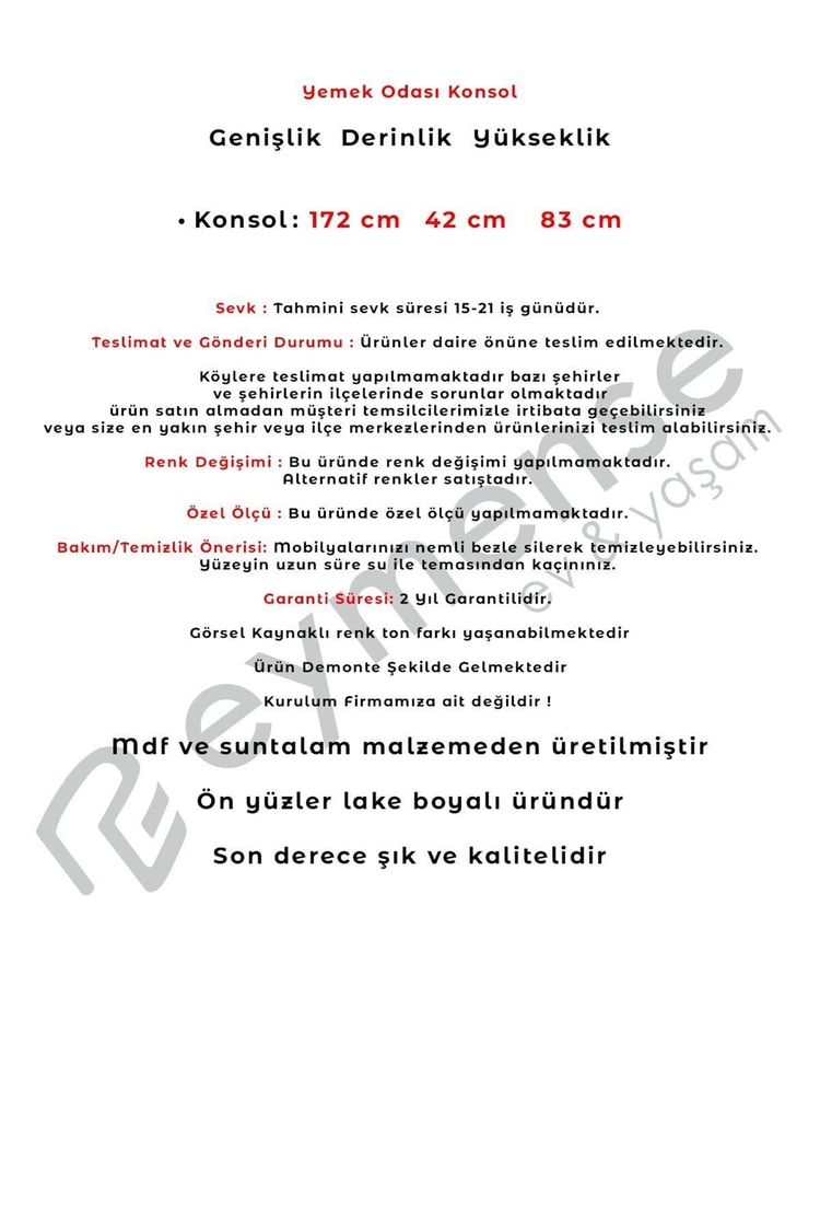 Eymense Vizyon Modern Yemek Odası Konsol Ayna Krem