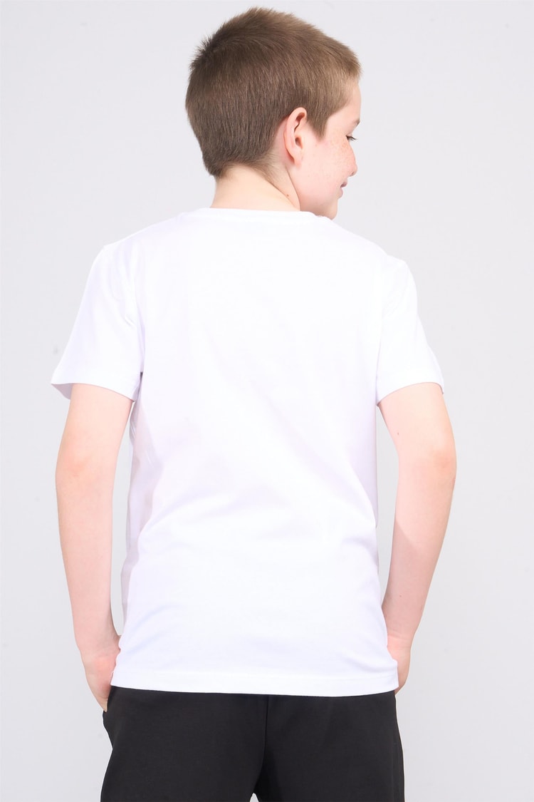 FitClub 32541 Erkek Çocuk Bisiklet Yaka Penye Baskılı T-shirt 4-12 Yaş Beyaz-Lacivert
