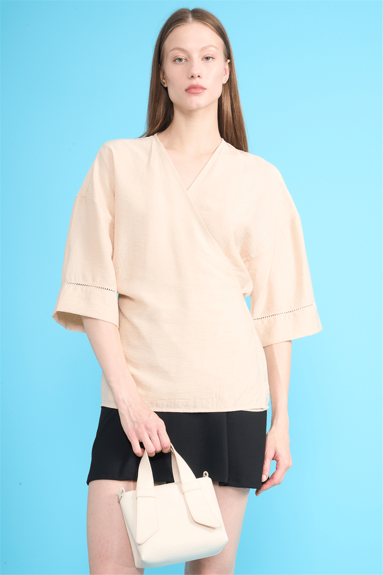 Fithit 5327 Kadın Kruvaze Yaka Kimono Taş