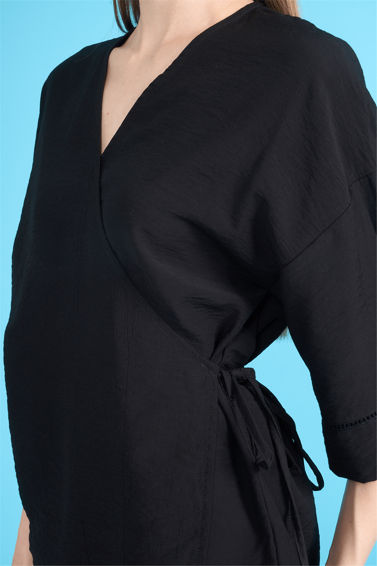 Fithit 5327 Kadın Kruvaze Yaka Kimono Siyah