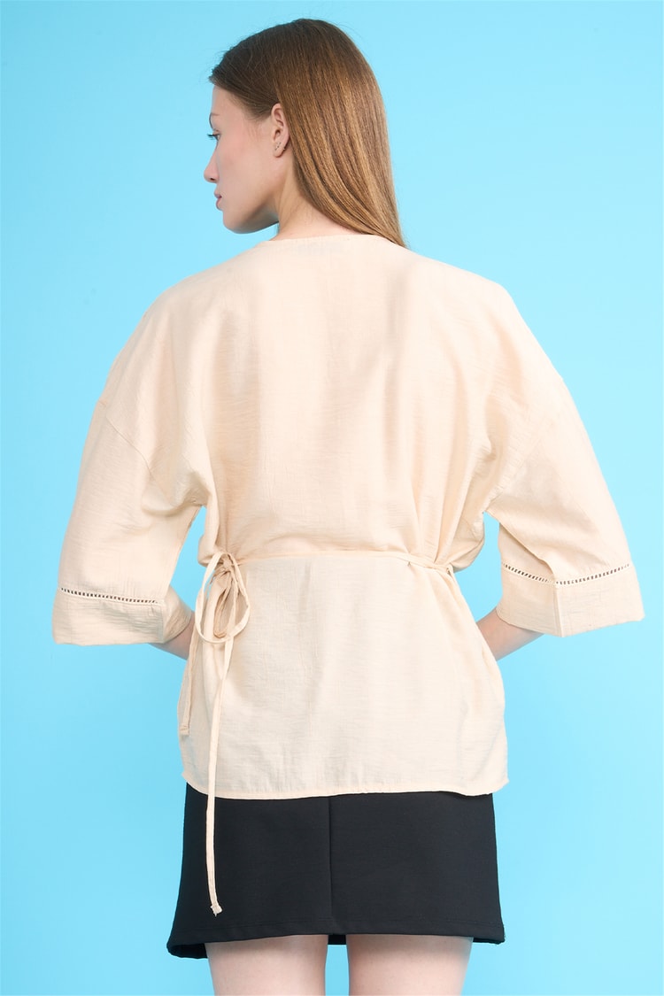 Fithit 5327 Kadın Kruvaze Yaka Kimono Taş
