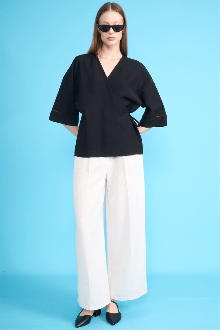 Fithit 5327 Kadın Kruvaze Yaka Kimono Siyah