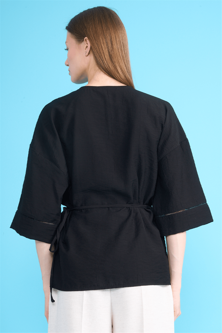 Fithit 5327 Kadın Kruvaze Yaka Kimono Siyah