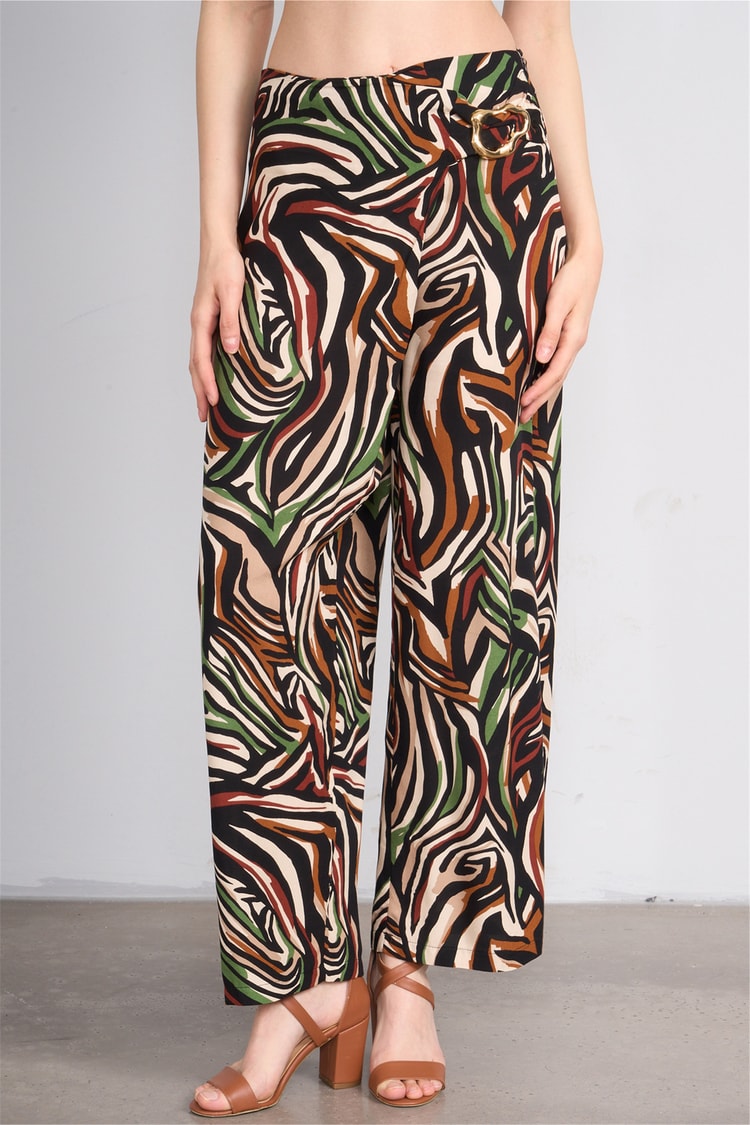 Fithit 7015 Bayan Viskon Geniş Paça Pantolon Renkli Zebra Desen