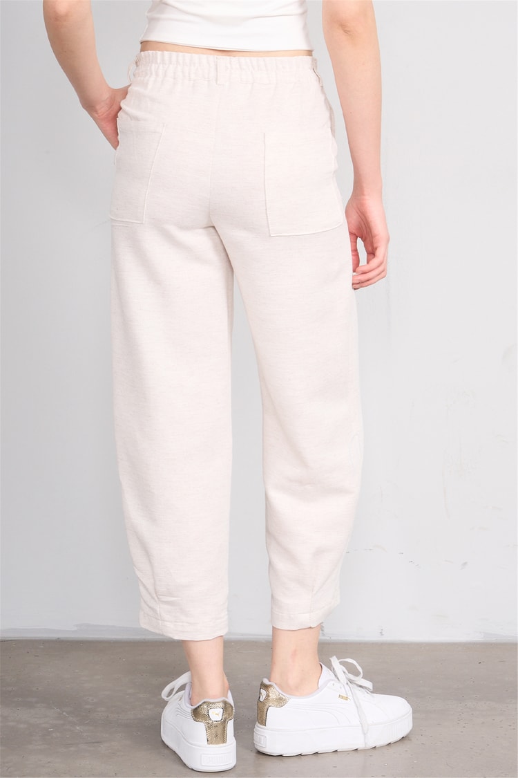 Fithit 7026 Bayan Boru Paça Keten Pantolon Natural