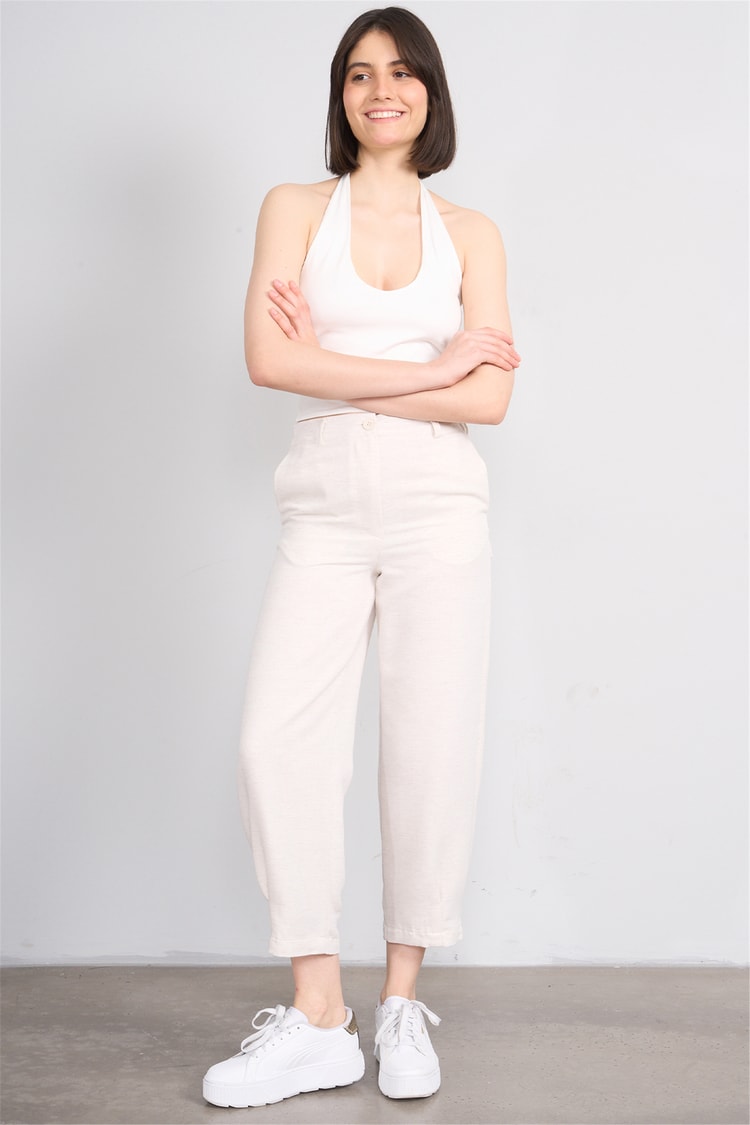 Fithit 7026 Bayan Boru Paça Keten Pantolon Natural