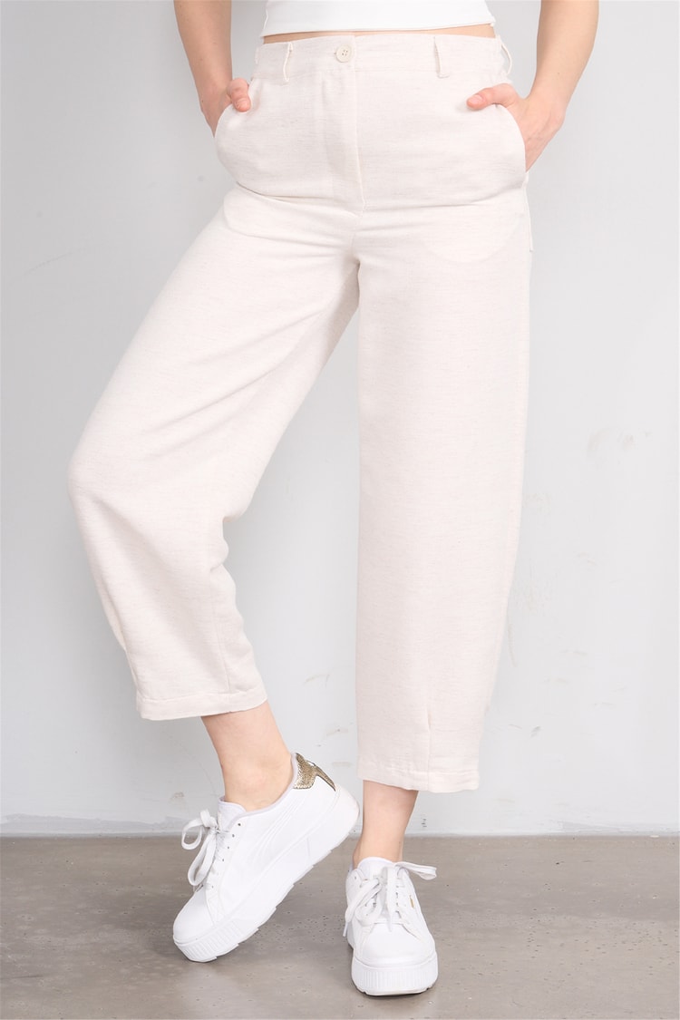 Fithit 7026 Bayan Boru Paça Keten Pantolon Natural
