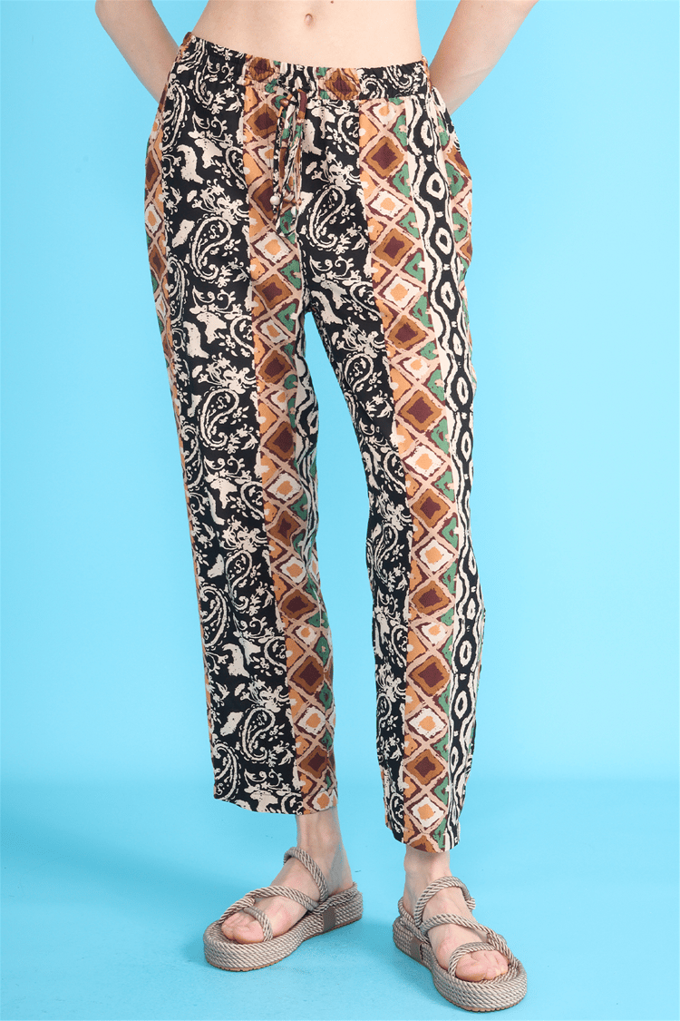 Fithit 7030 Bayan Viskon Dar Paça Pantolon Renkli Kilim Desen