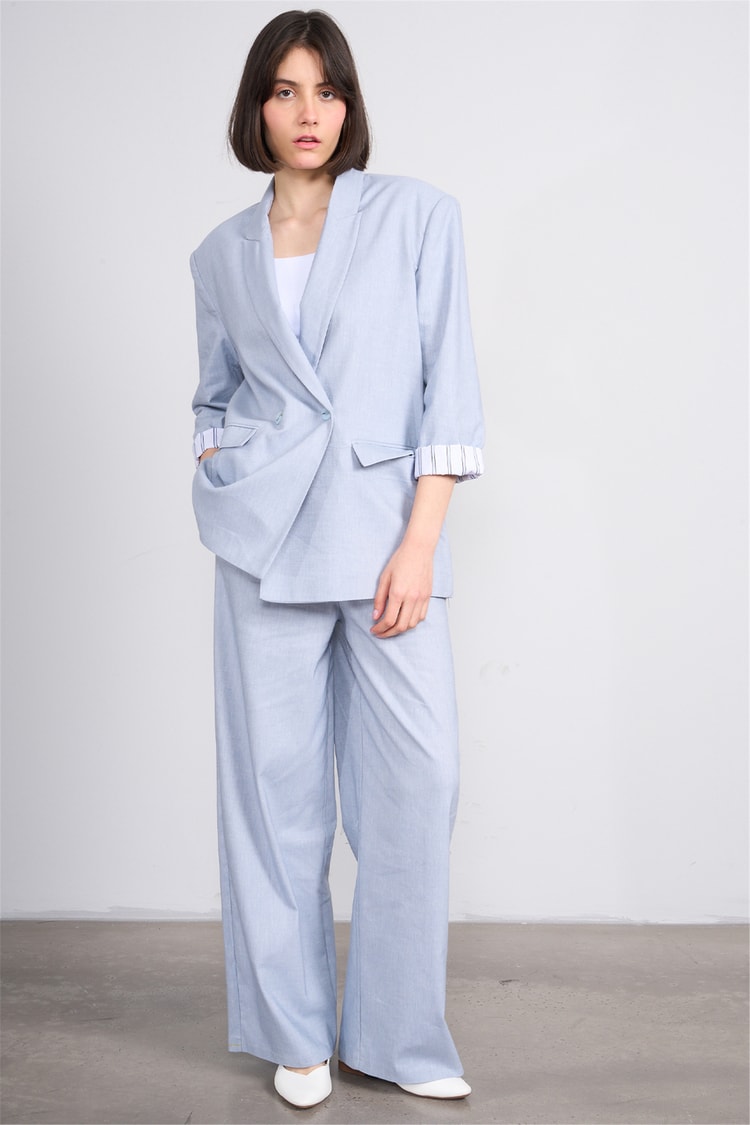 Fithit 7097 Bayan Loose Fit Geniş Paça Pantolon Mavi
