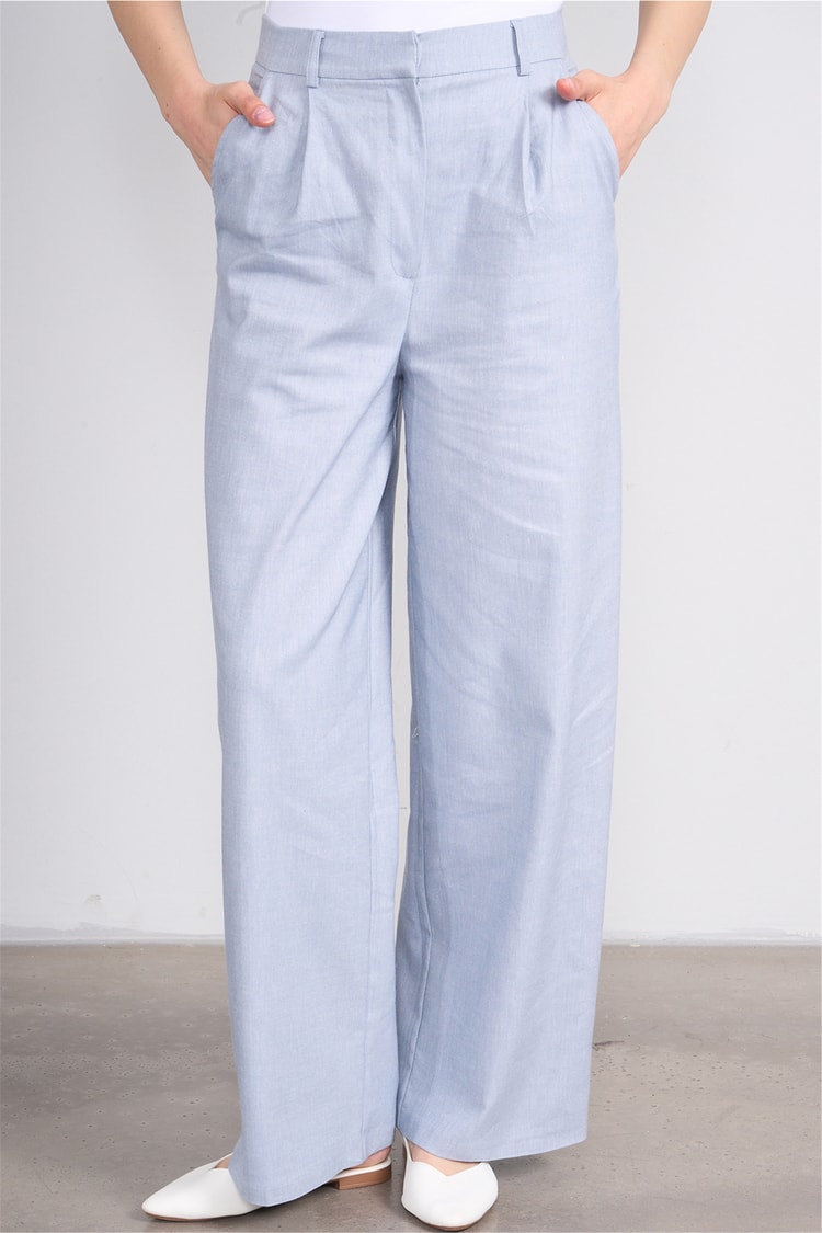 Fithit 7097 Bayan Loose Fit Geniş Paça Pantolon Mavi