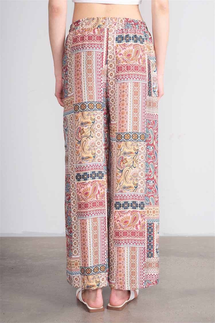 Fithit 7496 Bayan Viskon Geniş Paça Pantolon Patchwork Desen
