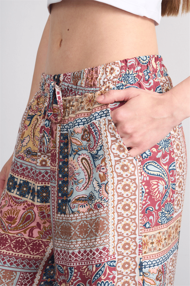 Fithit 7496 Bayan Viskon Geniş Paça Pantolon Patchwork Desen