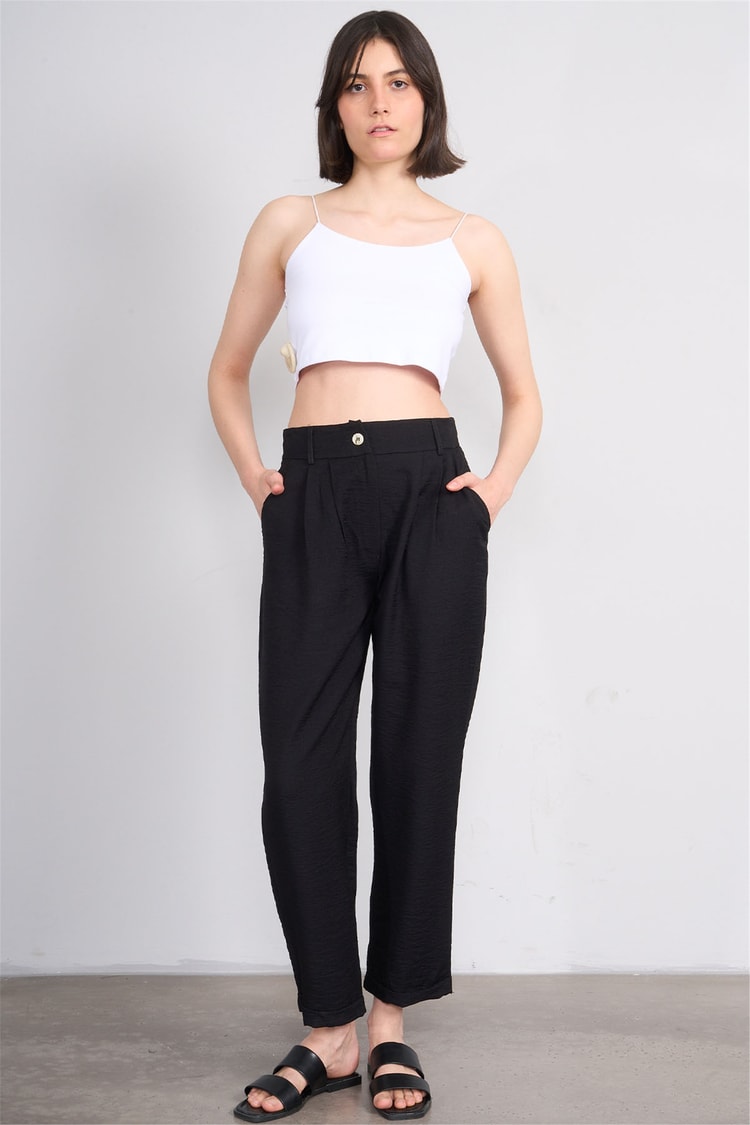 Fithit 7502 Bayan Rossi Dar Double Paça Pantolon Siyah