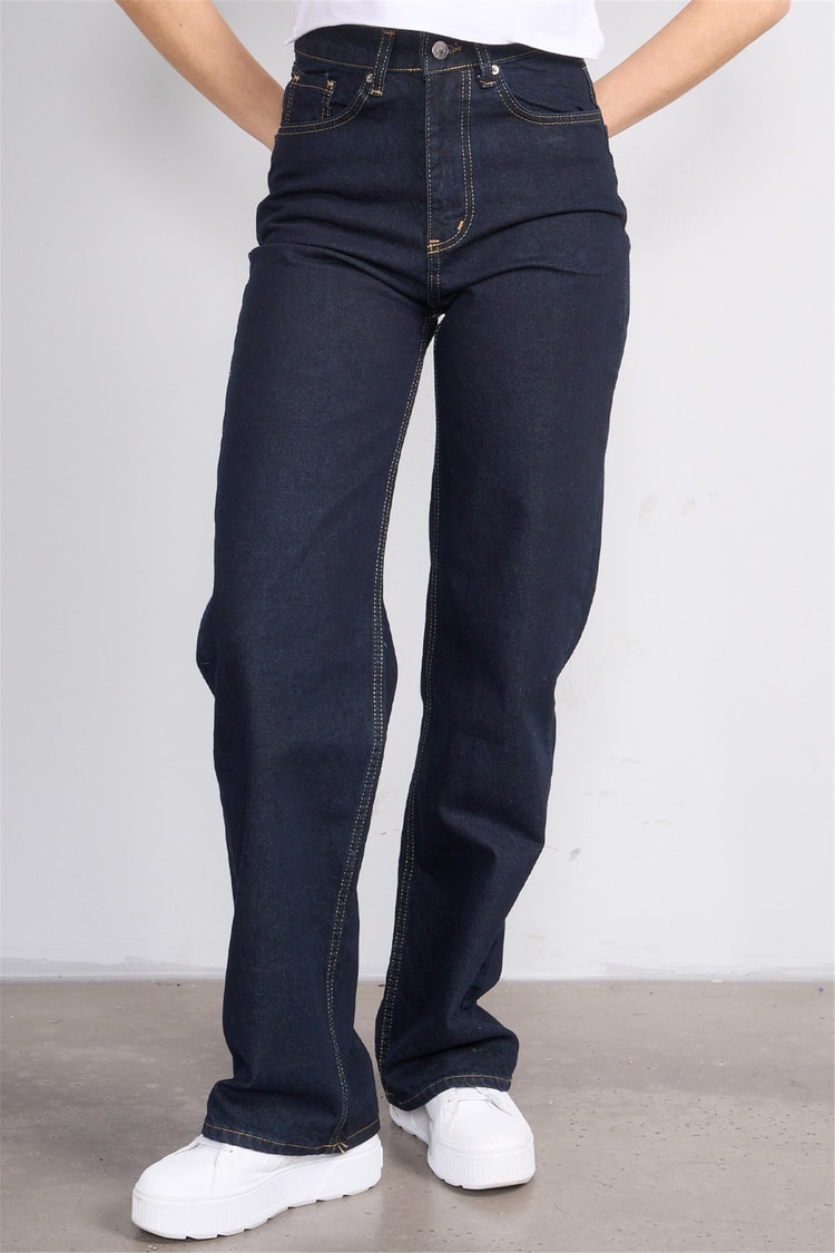 Fithit 7810 Bayan Jean Maria Wide Leg Pantolon Koyu Mavi