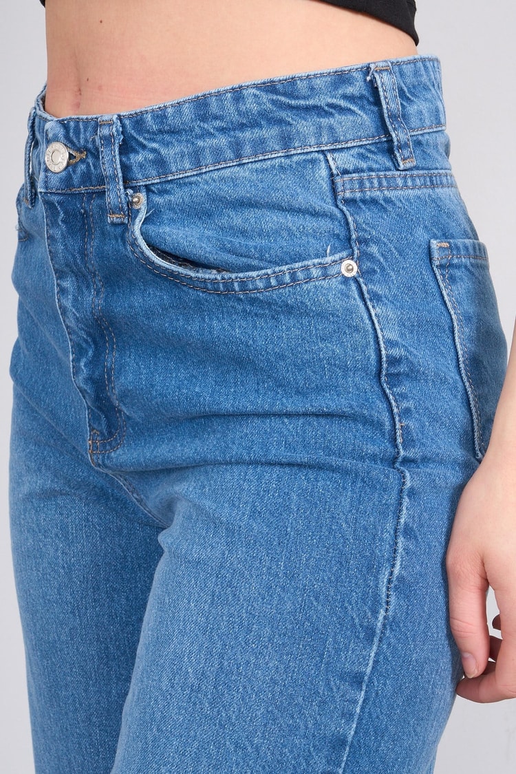 Fithit 7810 Bayan Jean Maria Wide Leg Pantolon Orta Mavi