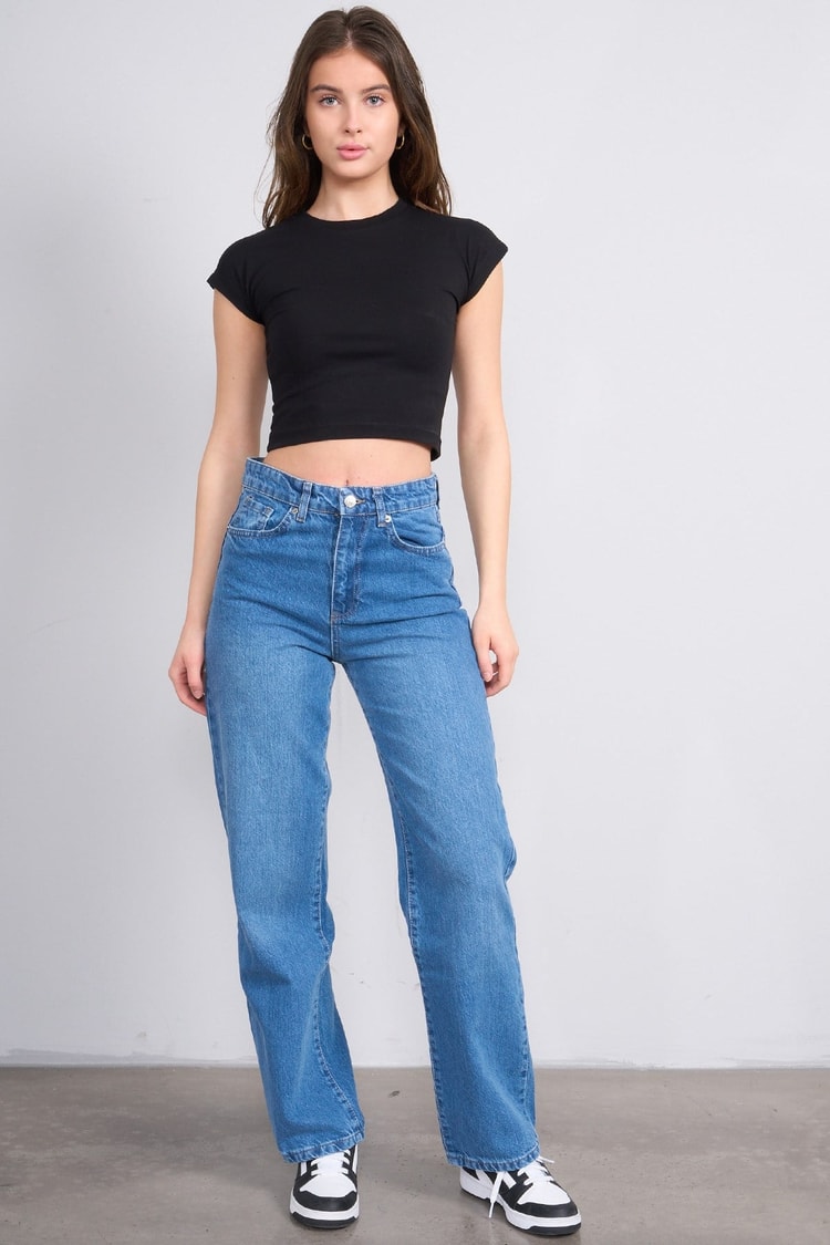 Fithit 7810 Bayan Jean Maria Wide Leg Pantolon Orta Mavi