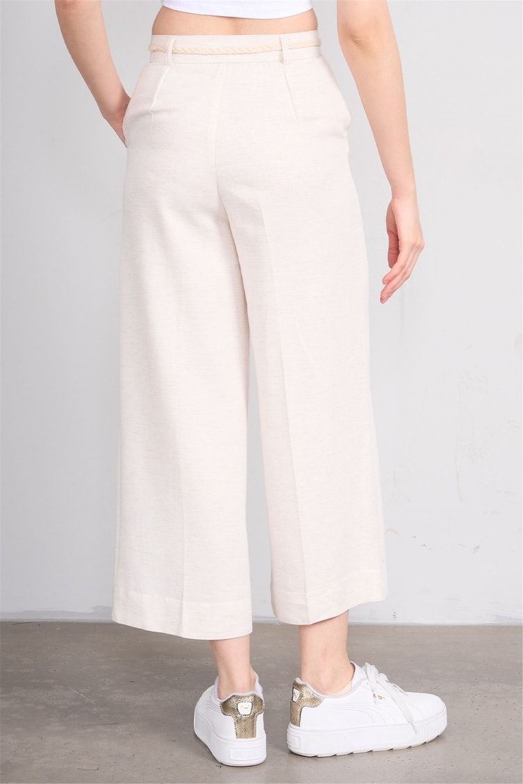 Fithit 7837 Bayan Geniş Paça Keten Pantolon Natural