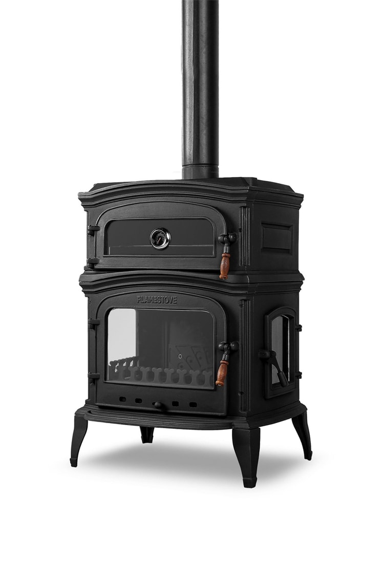 FLAME STOVE Altara 3 Camlı Yan Kapaklı Fırınlı Döküm Şömine Soba (34YK)