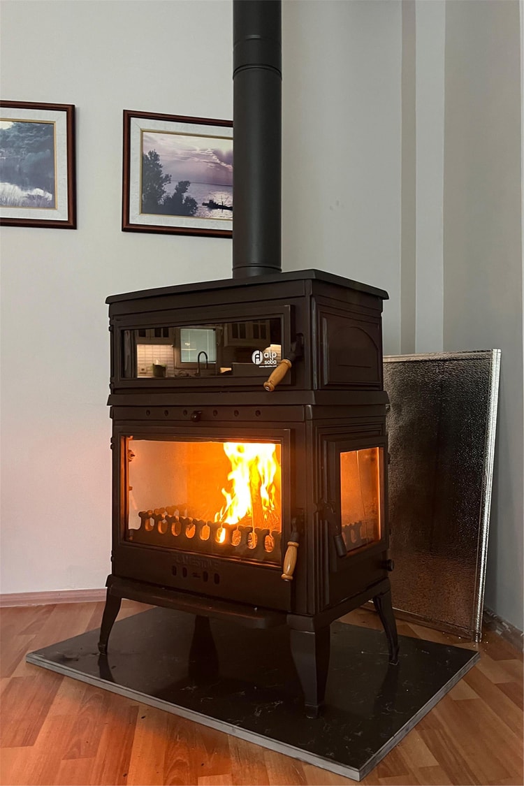 FLAME STOVE Retro 3 camlı yan kapaklı Fırınlı  Şömine Soba (45YK)