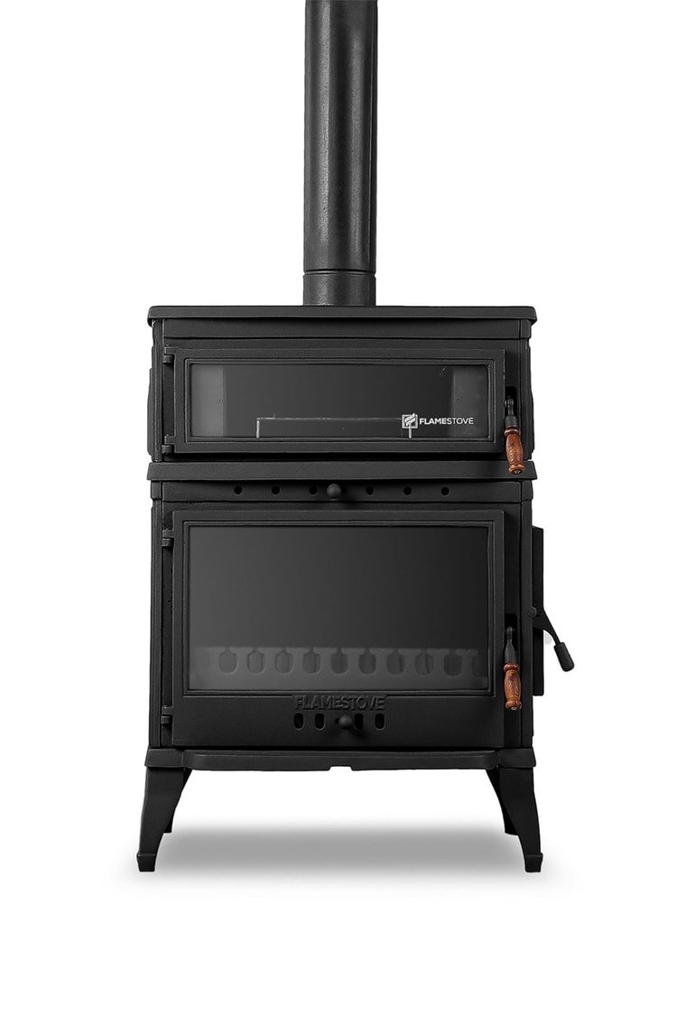 FLAME STOVE Retro 3 camlı yan kapaklı Fırınlı  Şömine Soba (45YK)