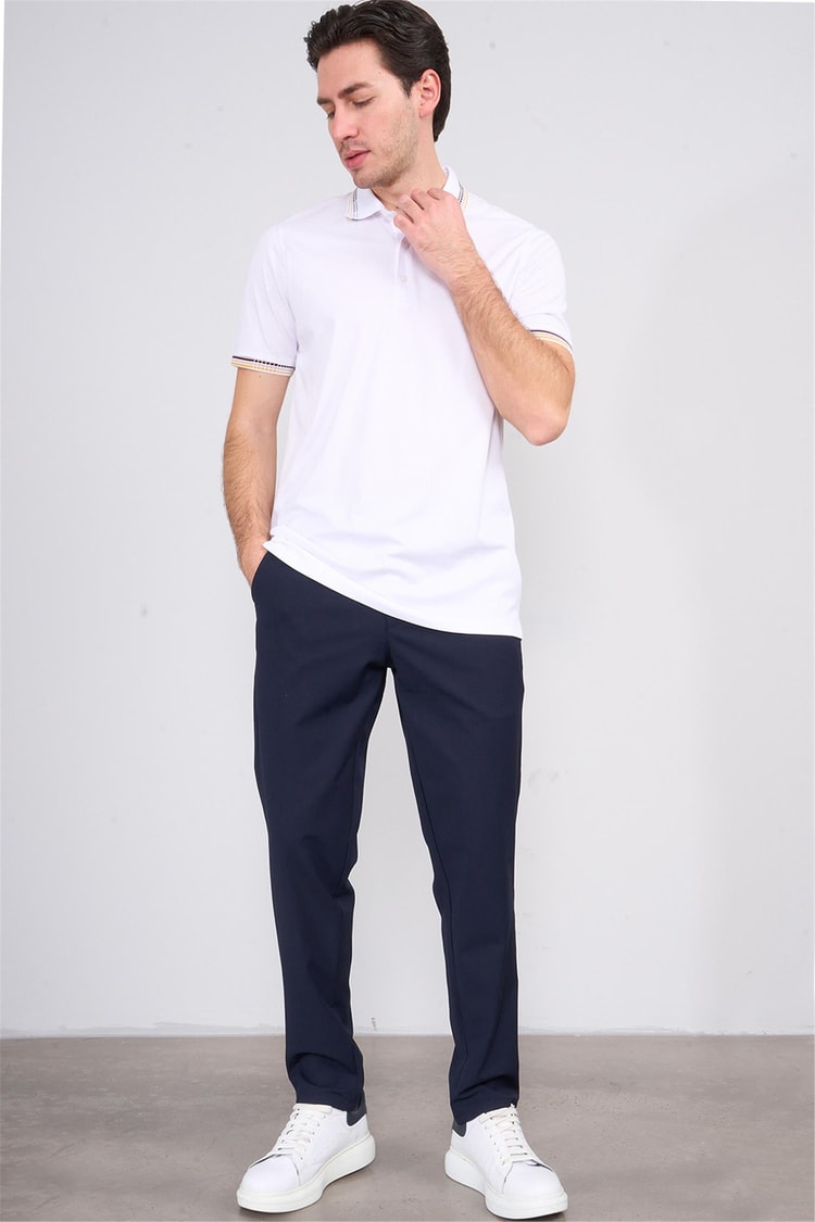 Halifaks Beyaz Erkek 12637 Düğmelı Kuşaklı Polo Kısa Kol Etek Recme Interlokok T-Shirt