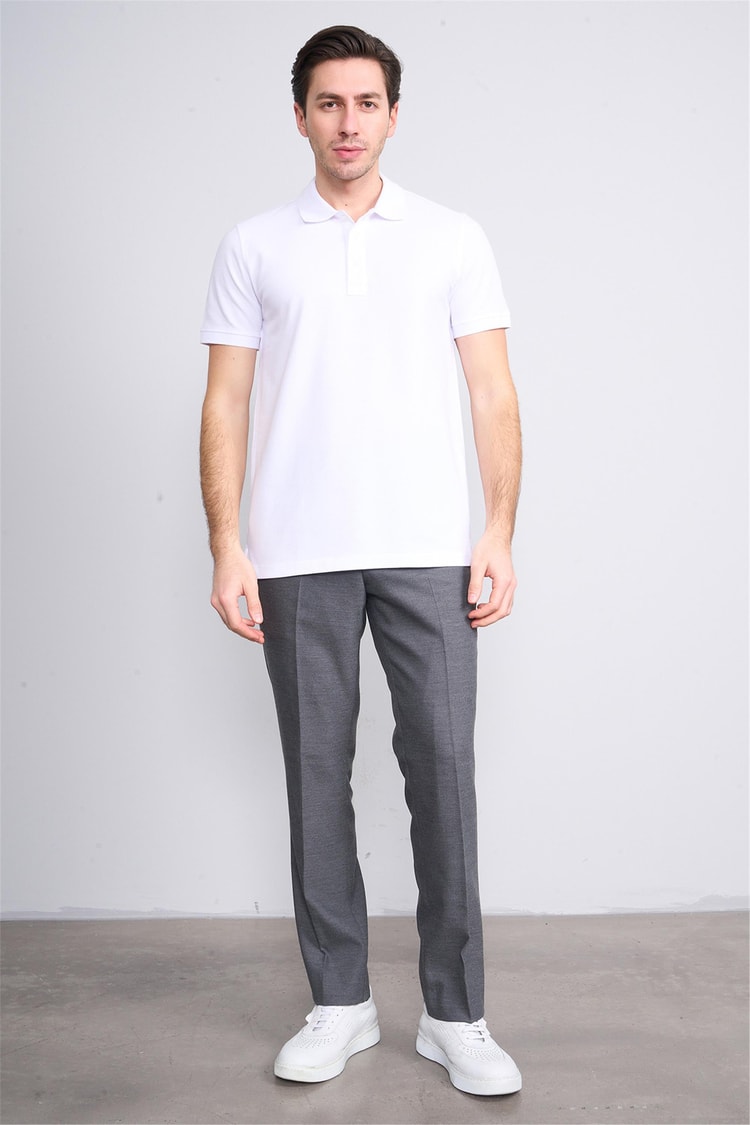 Halifaks Beyaz Erkek 12696 Düğmeli Eli Polo Yaka Kısa Kol Etek Reçme T-Shirt