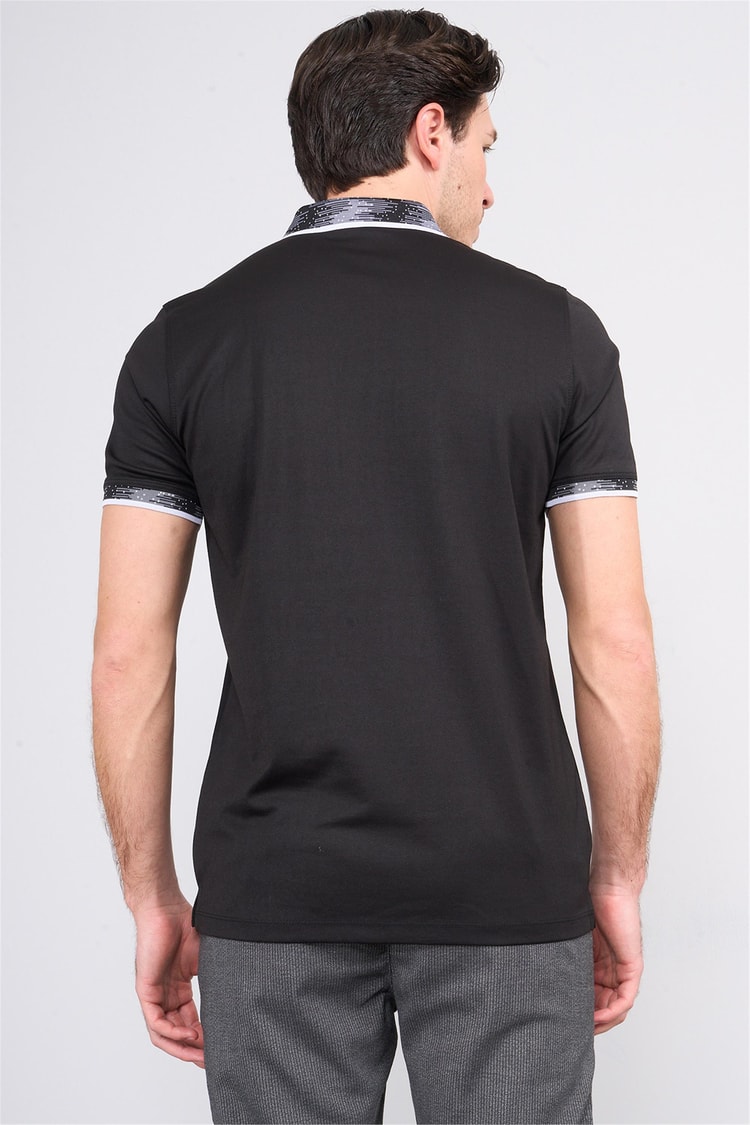Halifaks Siyah Erkek 12633 Düğmelı Kuşaklı Polo Kısa Kol Etek Recme T-Shirt