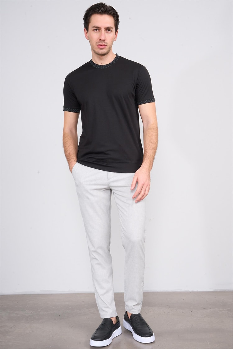 Halifaks Siyah Erkek 12651 Trikolu Bısıklet Yaka Kısa Kol Etek Ribana Interlok T-Shirt
