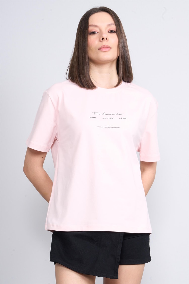 Helly Mb-5832 Pembe Kadın Yazılı T-Shırt