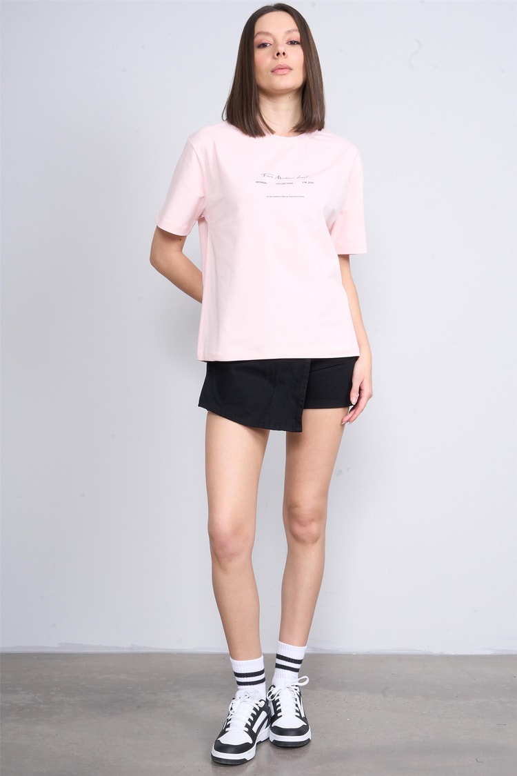 Helly Mb-5832 Pembe Kadın Yazılı T-Shırt