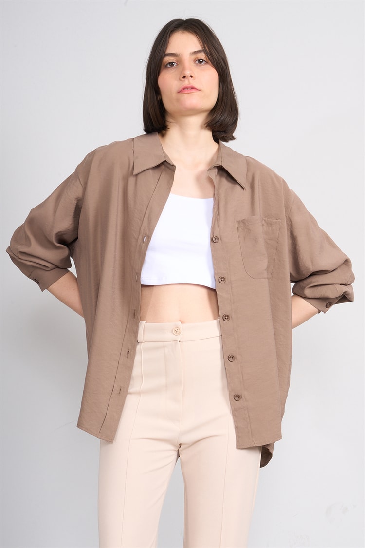 Helly Mg-6977 Kahve Kadın Gomlek S-Xl