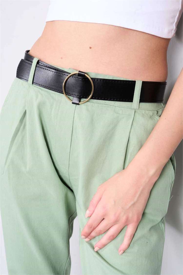 Helly Y25 Mp-1782 Yeşil Kadın Kemerli Mom Pantolon