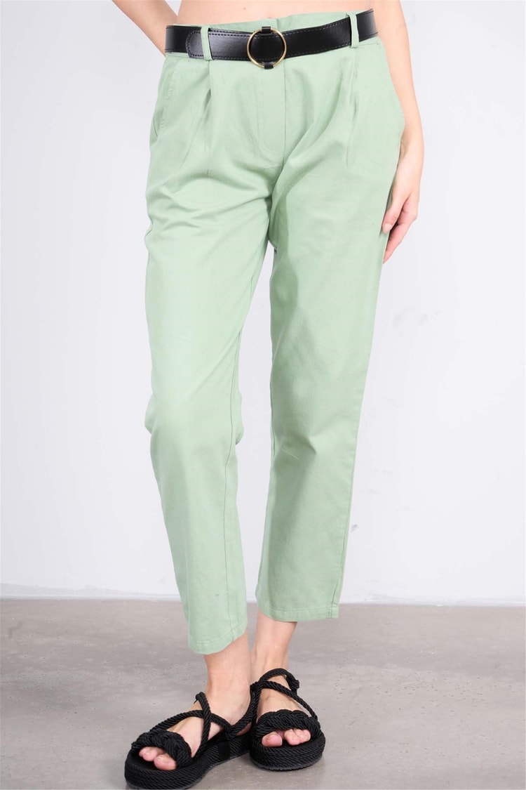 Helly Y25 Mp-1782 Yeşil Kadın Kemerli Mom Pantolon