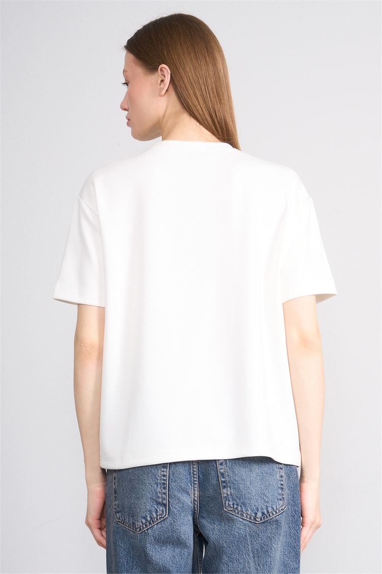 Helly Y26 Mb-5620 Ekru Kadın Bisiklet Yaka Tişört S-Xl