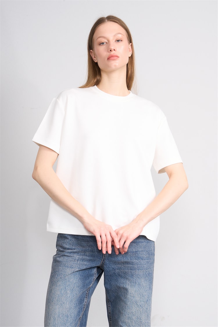 Helly Y26 Mb-5620 Ekru Kadın Bisiklet Yaka Tişört S-Xl