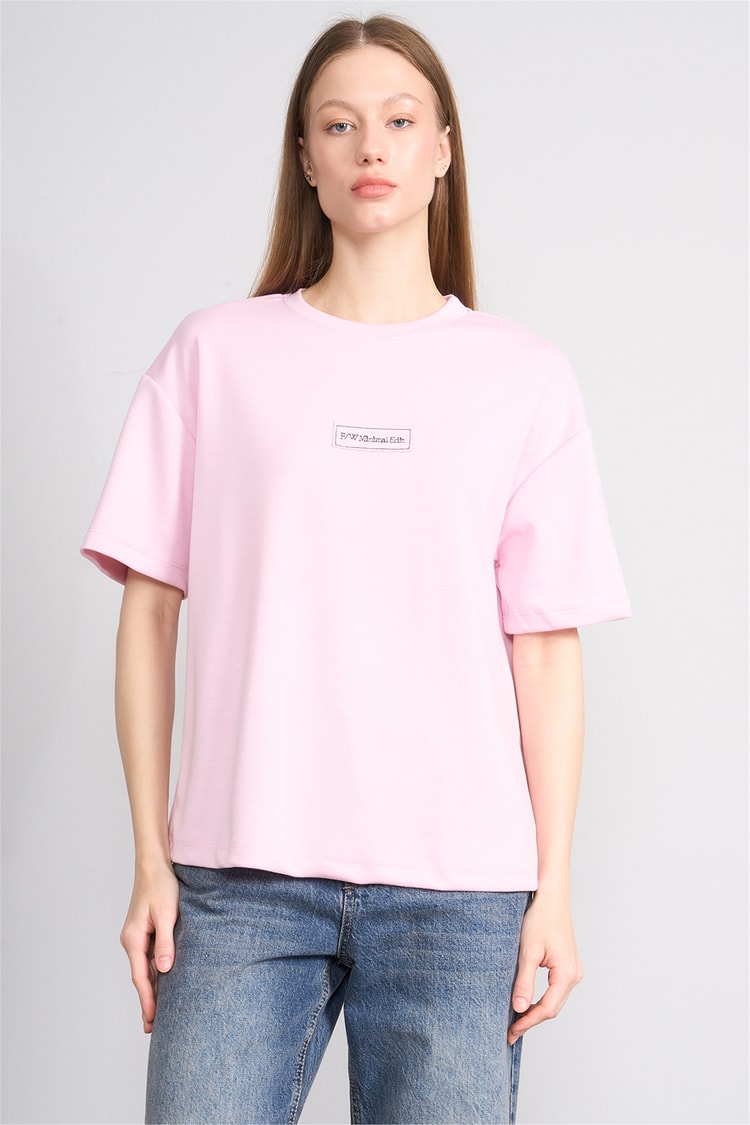 Helly Y26 Mb-7876 Pembe Kadın Bisiklet Yaka Tişört S-Xl