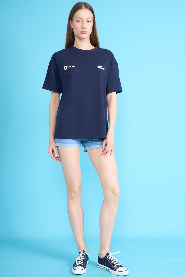 Helly Y26 Mb-7897 Lacivert Kadın Yazılı T-Shirt S-Xl