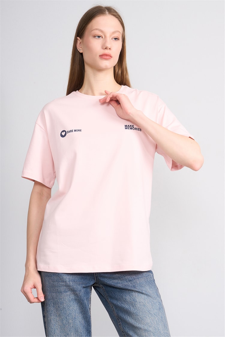 Helly Y26 Mb-7897 Pembe Kadın Yazılı T-Shirt S-Xl