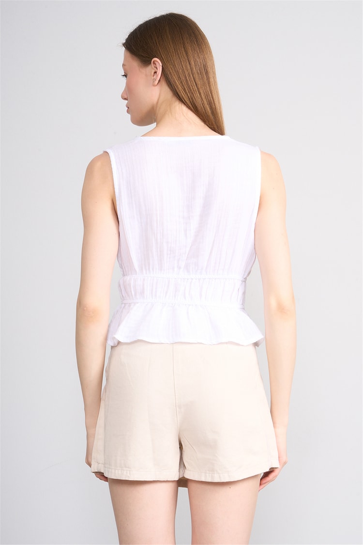 Helly Y26 My-7082 Ekru Kadın Müslin Kolsuz Bluz S-Xl