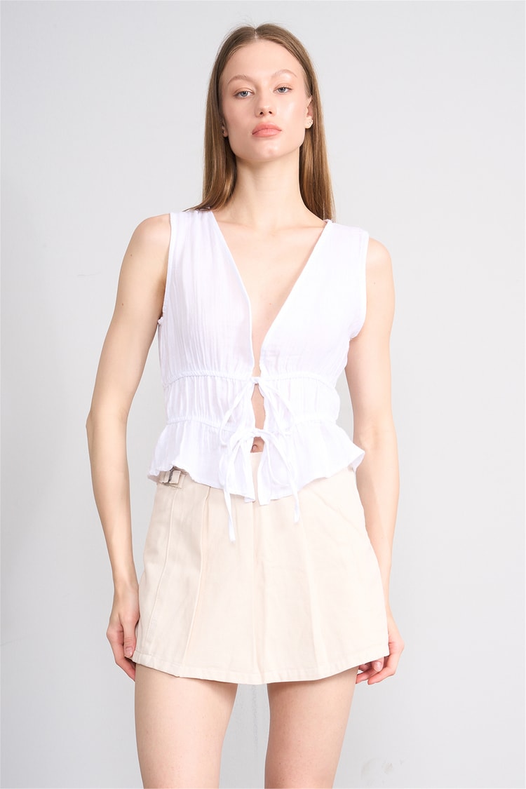 Helly Y26 My-7082 Ekru Kadın Müslin Kolsuz Bluz S-Xl