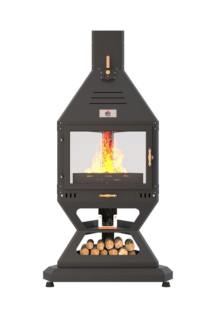 Hot Triangle V2 Orta Şömine Seramik Camlı