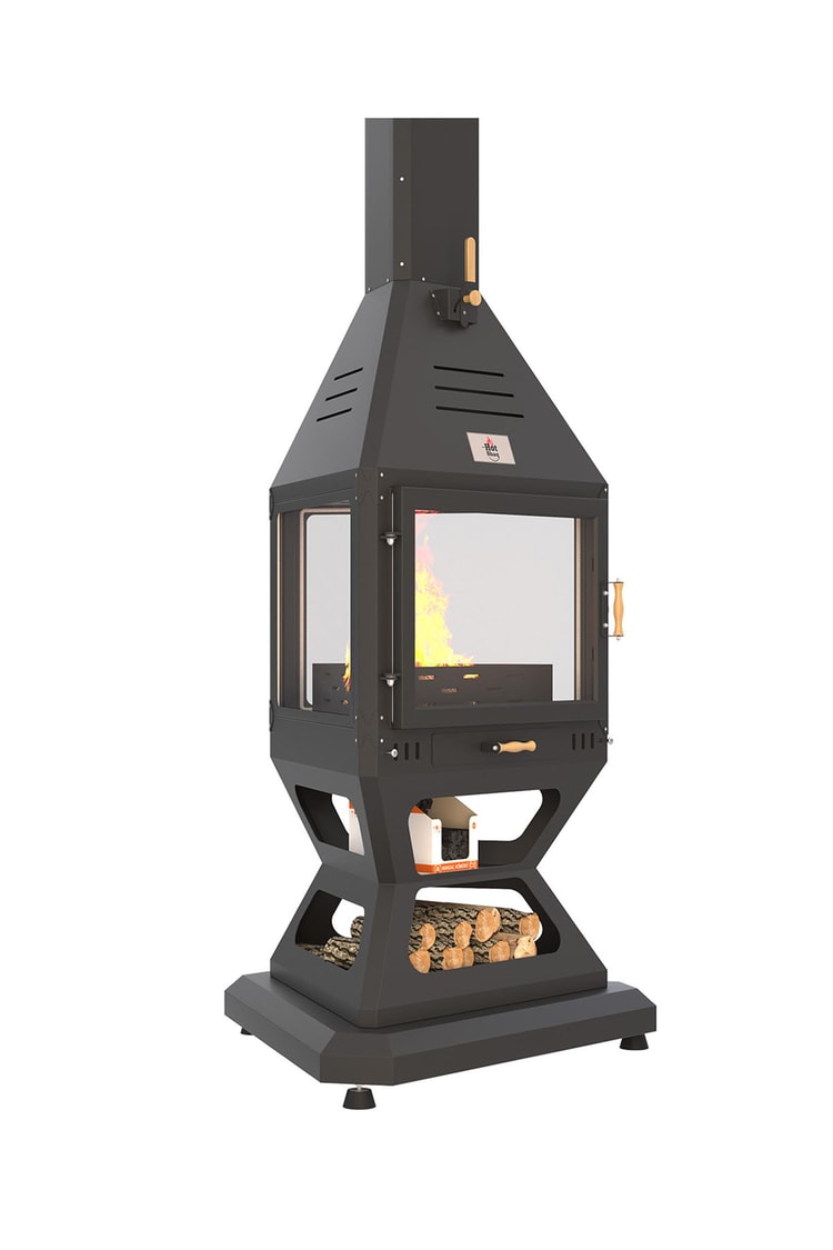 Hot Triangle V2 Orta Şömine Seramik Camlı
