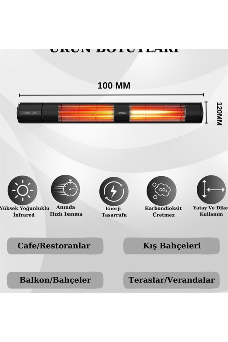 Hottable Classic Plus Duvar Tipi Dış Mekan İnfrared Isıtıcı 4000 Watt (U.kumandalı 5 kademe Isı ayarı)