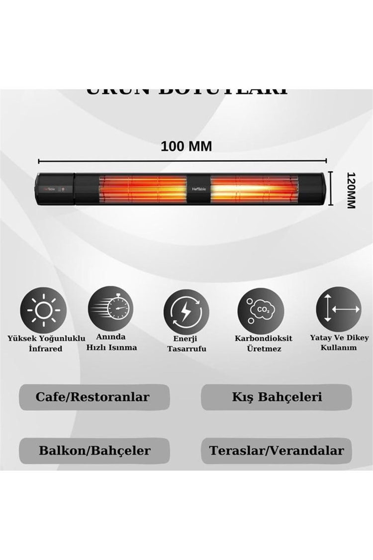 Hottable Classic Plus Duvar Tipi Dış Mekan İnfrared Isıtıcı 3000 Watt (U.kumandalı 5 kademe Isı ayarı)