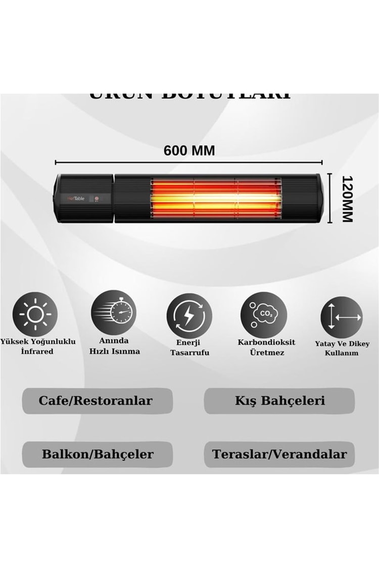 Hottable Classic Plus Duvar Tipi Dış Mekan İnfrared Isıtıcı 2000 Watt (U.kumandalı 5 kademe Isı ayarı)