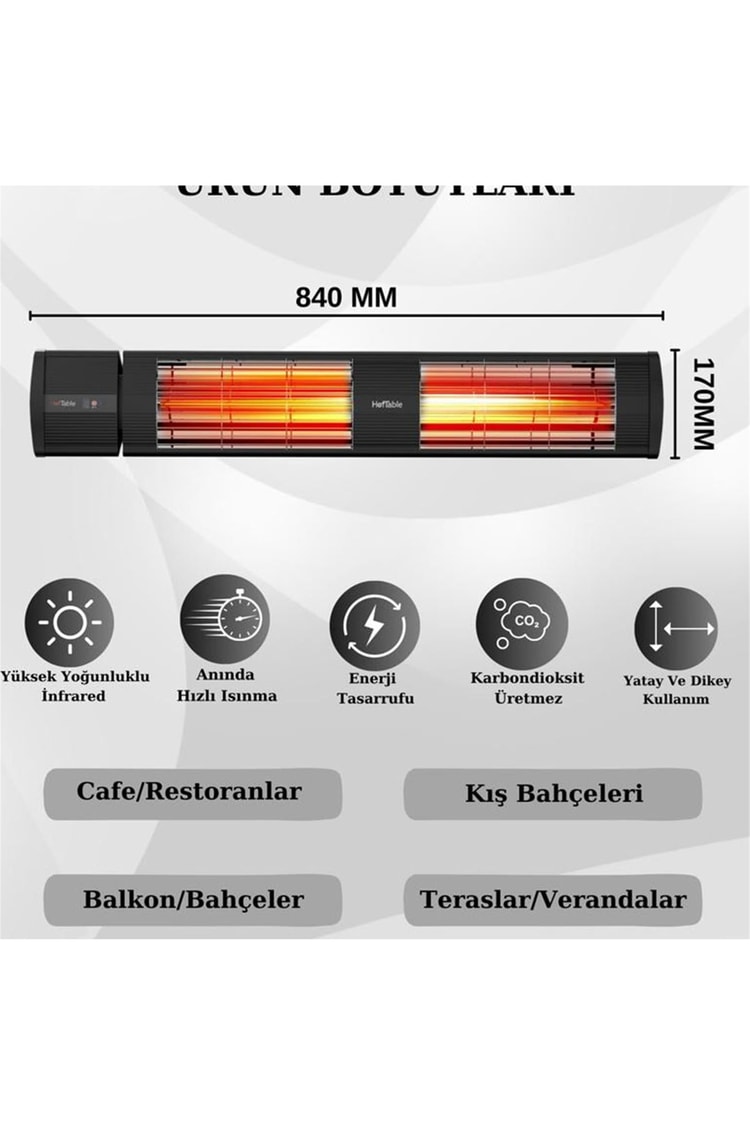 Hottable Supreme Plus Duvar Tipi Dış Mekan İnfrared Isıtıcı 3000 Watt (U.kumandalı 5 kademe Isı ayarı)
