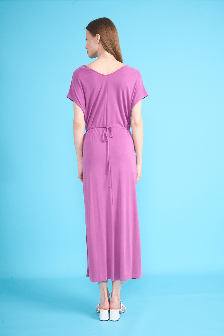 İkoll 1004710 939 Violet Gul Kemerli Modal Elbise
